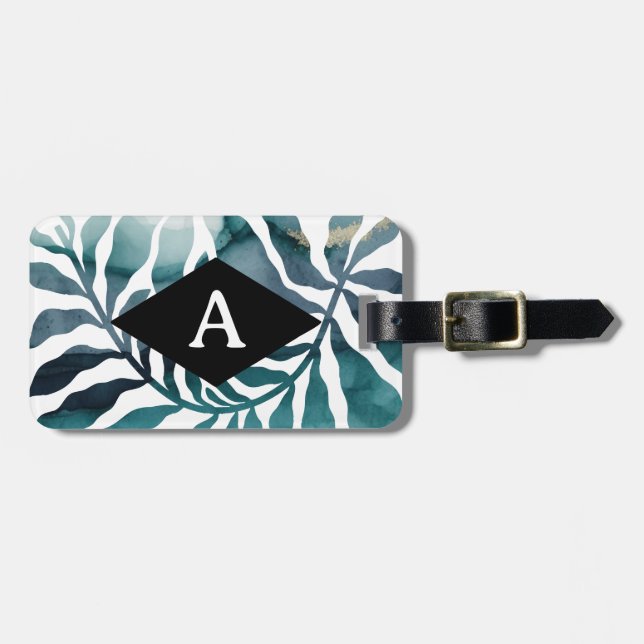 Boho Botanical Kelp Monogram Aquarell Matisse Gepäckanhänger (Vorderseite horizontal)