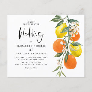 Boho Botanical Lemon und Orange Wedding Einladung