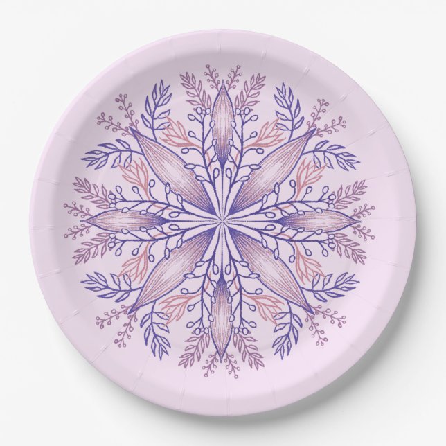 Boho Botanical Lila Fantasy Blume Mandala Pappteller (Vorderseite)