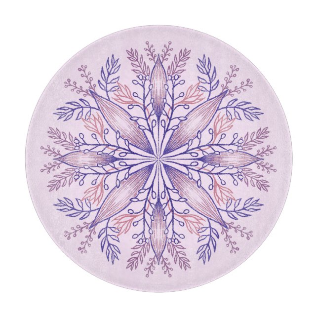 Boho Botanical Lila Fantasy Blume Mandala Schneidebrett (Vorderseite)