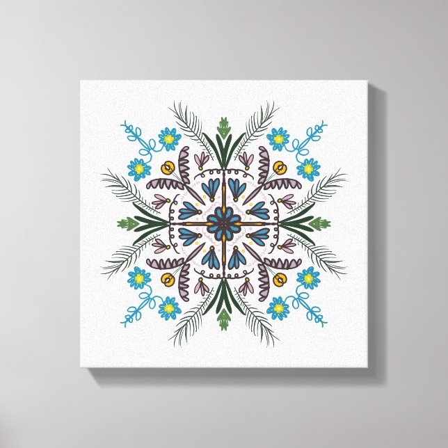 Boho Botanical Mandala Tropische Vegetation Green Leinwanddruck (Vorderseite)