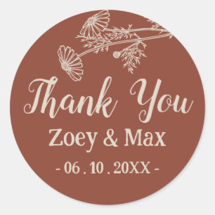 Boho-Botanical-Minimalist-Terrakotta-Orange Runder Aufkleber