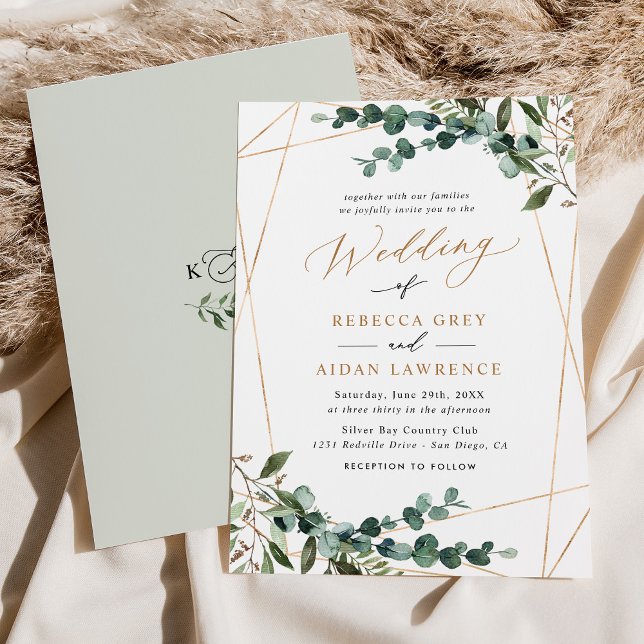 Boho Botanical Modern Greenerity Gold Wedding Einladung (Von Creator hochgeladen)
