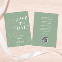 Boho Botanical Saga Green Qr-Code Save the Date