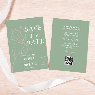 Boho Botanical Saga Green Qr-Code Save the Date