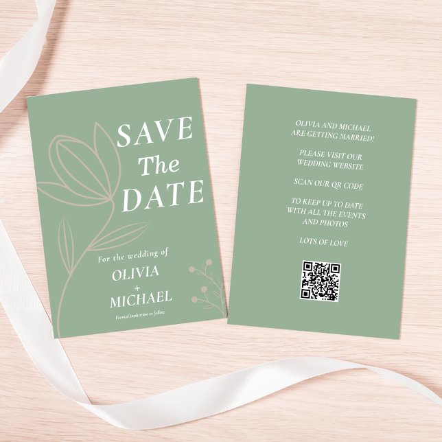 Boho Botanical Saga Green Qr-Code Save the Date (Von Creator hochgeladen)
