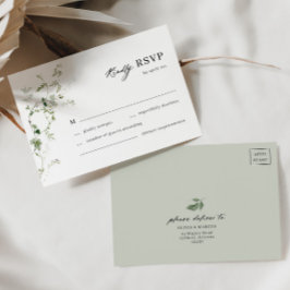 Boho Botanical Sage Green Vine Wedding RSVP Card Karte