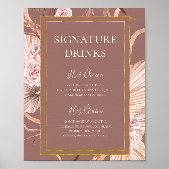 Boho Botanical | Signature Drinks für trockene Ros Poster (Vorne)