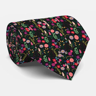 Boho Botanical Watercolor Blume Black Krawatte