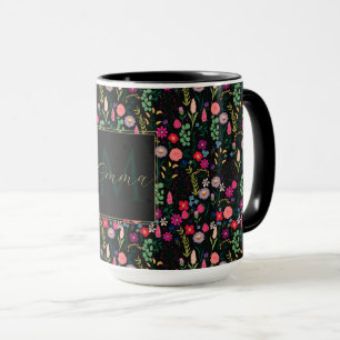 Boho Botanical Watercolor Blume Black Tasse