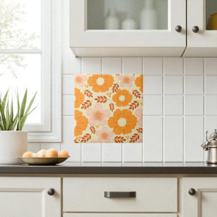 Boho-Botanical-Watercolor-Orangen-Blumenmuster Fliese