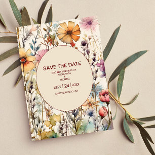 Boho Botanical Watercolor Wildblumen Hochzeit Save The Date