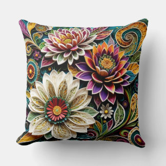 Boho Botanical Zentangle Floral Throw Pillow  Kissen