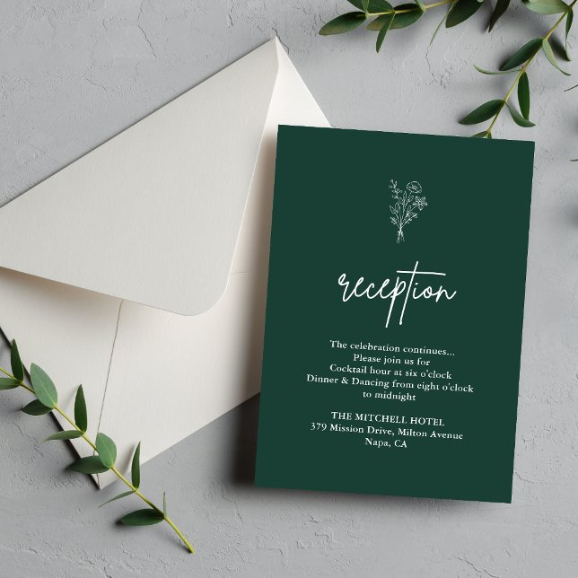 Boho Botanicals Emerald Wedding Empfang Begleitkarte (Emerald boho botanical enclosure card adds refined elegance while organizing reception details.)