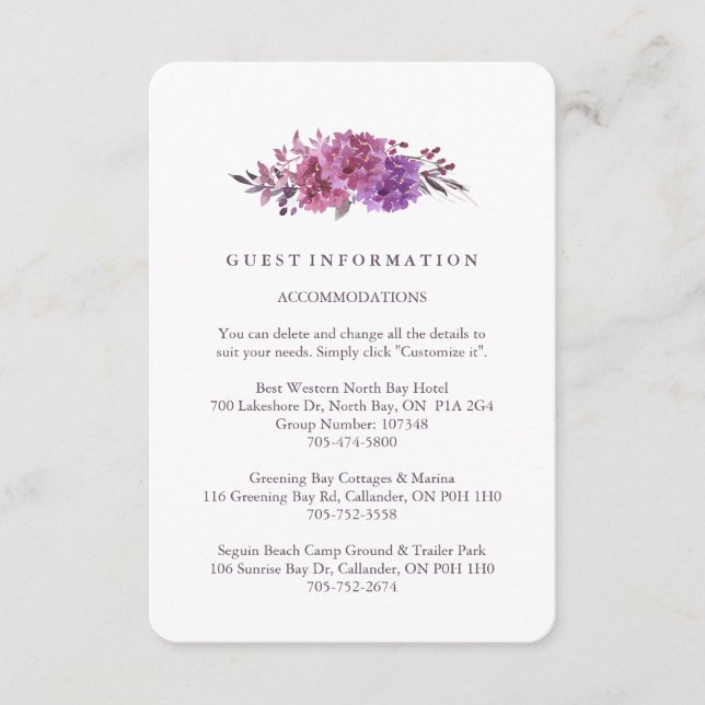 Boho Botanicals Guest Information Cards Begleitkarte (Vorderseite)