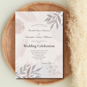 Boho-Botanik-Blätter Rosa Blau Aquarell-Hochzeit Einladung