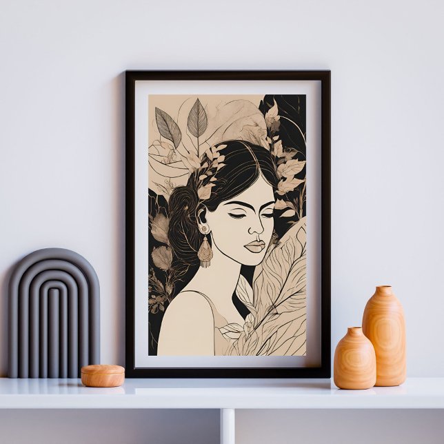 Boho-Botanik-Frauen-Linienkunst-Druck Poster (Von Creator hochgeladen)