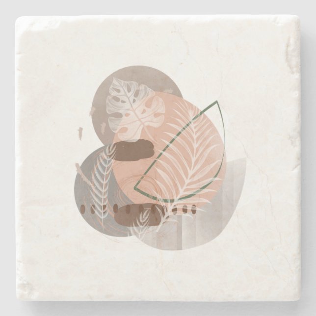 Boho-Botanik-Mid-Century-Neutrales-Hausdekor Steinuntersetzer (Vorderseite)