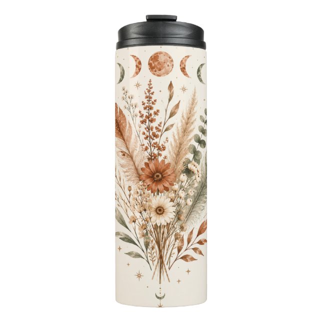 Boho-Botanik-Mondphasen-Thermalwasserflasche Thermosbecher (Vorderseite)