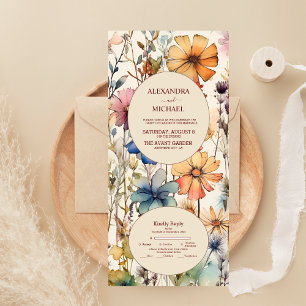Boho Botanische Aquarell-Wildblumen-Hochzeit All In One Einladung