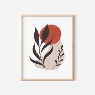 Boho Botanische Blätter mit abstrakten Formen Kuns Poster