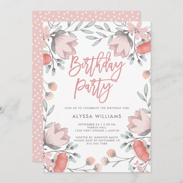 Boho Botanische Blume Geburtstagsparty Einladung (Vorne/Hinten)