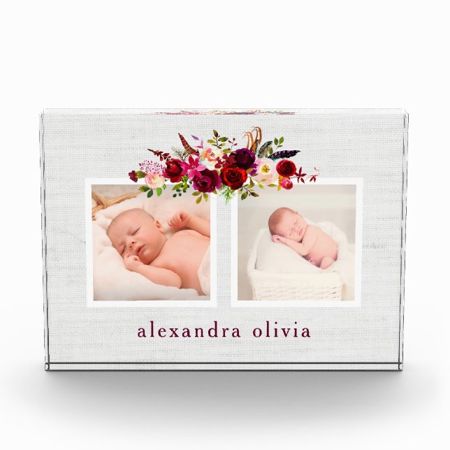 Boho Botanische Blüte mit zwei Fotos auf Soft Grau (Vorderseite)