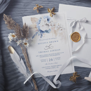 Boho-Botanische Florale Moderne Blaue Elegante Hoc Einladung