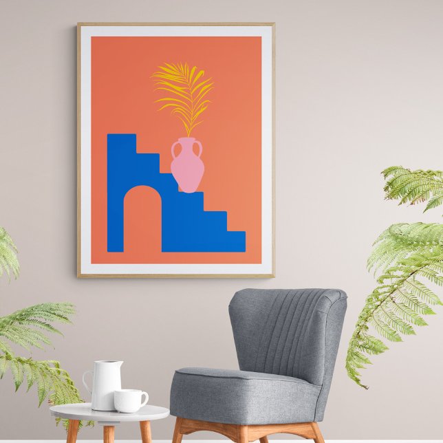 Boho botanische Formen in Orange und Blau Poster (Von Creator hochgeladen)