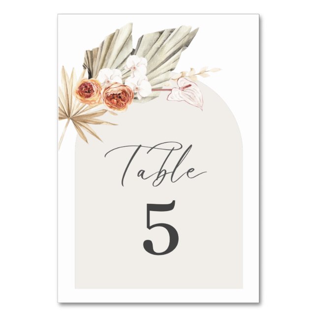 Boho-Botanische-Hochzeit-Tischnummer Tischnummer (Vorderseite)
