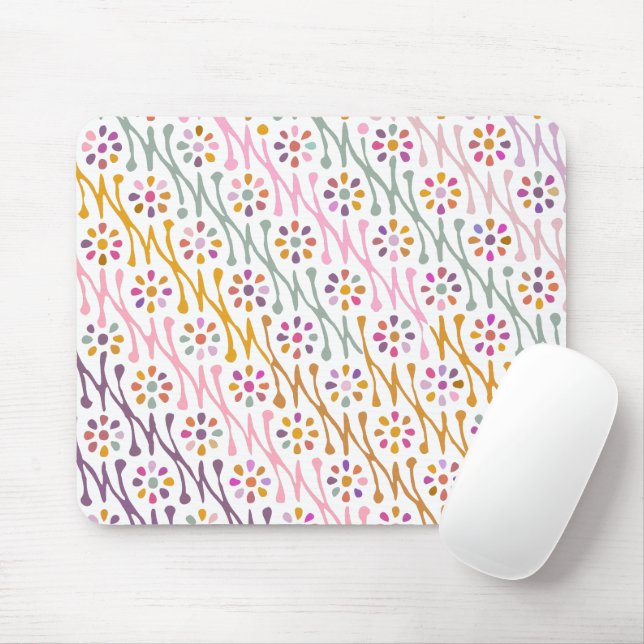 Boho botanische Illustration Muster farbenfroh Mousepad (Mit Mouse)