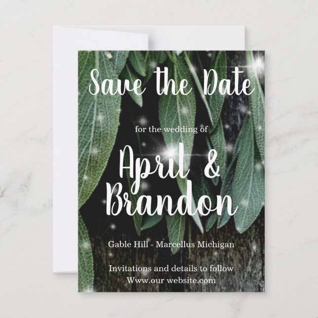 Boho botanische Kräuterpflanze verlasse rustikales Save The Date (Vorderseite)