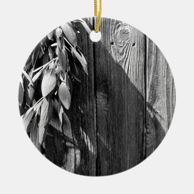 Boho Botanische Kräuterpflanzen Blätter Barnwood T Keramik Ornament (Vorne)