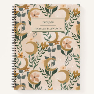 Boho Botanische Monde Rose Personalisiertes Rezept Notizbuch