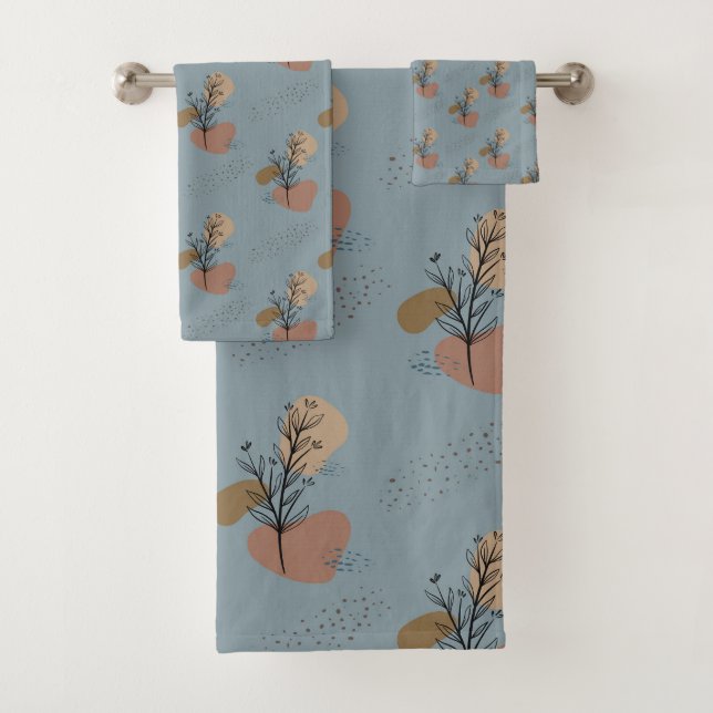 Boho Botanische Muster Mocha Mousse und Akzente Badhandtuch Set (Insitu)