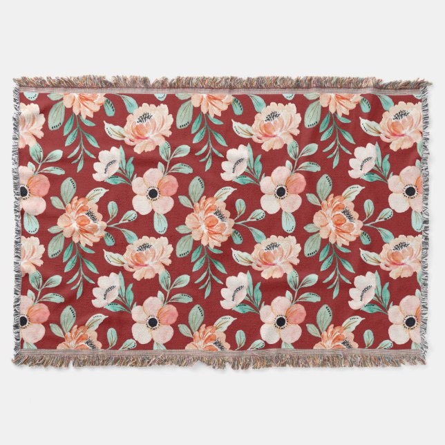 Boho botanische Muster Trendy bunt burgundy Decke (Vorderseite)