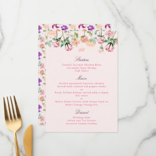 Boho Botanische Romanze Wasserfarben Rosen Menükarte