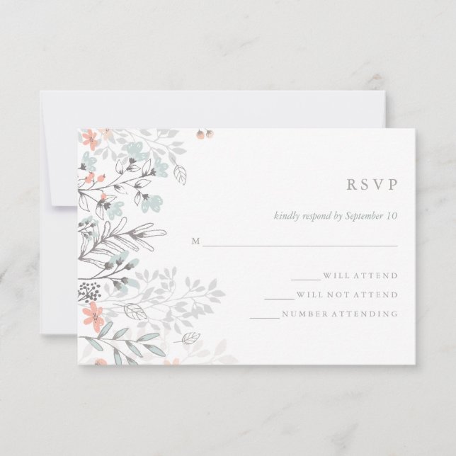 Boho Botanische Rustikale Hochzeitskoralle und Gra RSVP Karte (Vorderseite)