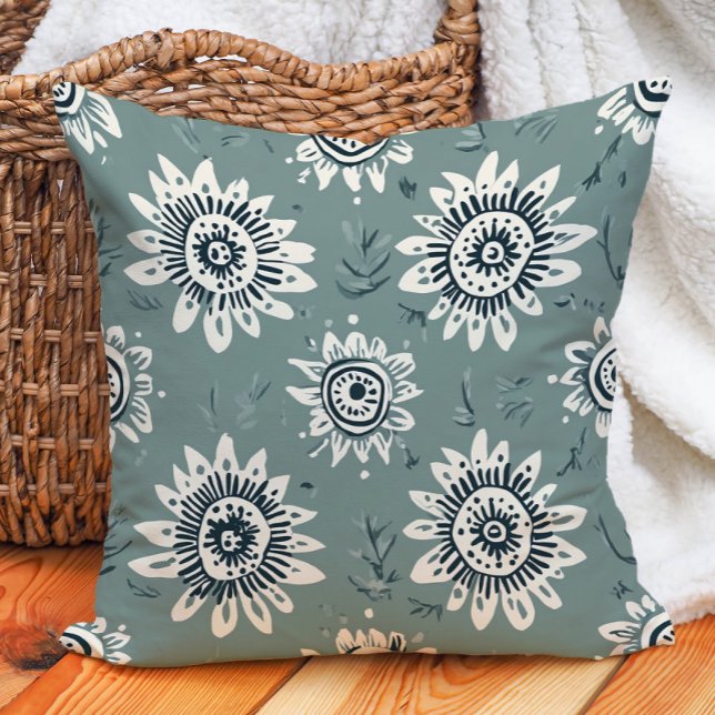 Boho Botanische Seite Grüne Creme Geometrie Flora Kissen (Boho Botanical Sage Green Cream Geometric Floral Throw Pillow)