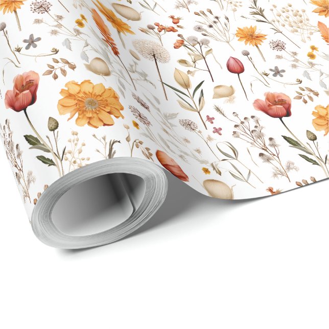 Boho Botanische Vintage Blume Muster Geschenkpapier (Rolleneckpunkt)