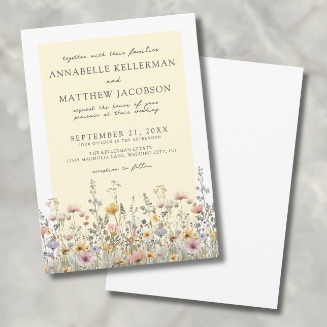 Boho Botanische Wildblume Gelbe Blumenhochzeit Einladung (Boho Botanical Wildflower Yellow Floral Wedding Invitation)