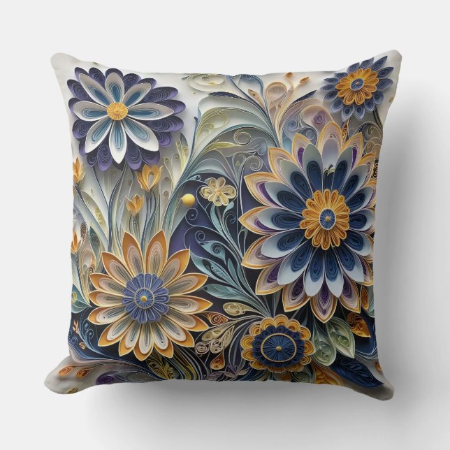 Boho Botanische Zentangle Blumenmuster Kissen (Vorderseite)