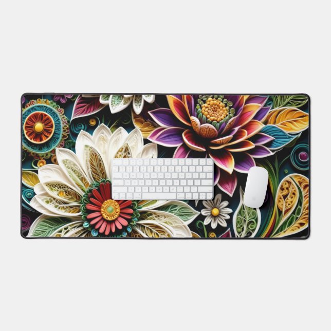 Boho Botanische Zentangle Blumenmuster Schreibtischunterlage (Tastatur & Maus)