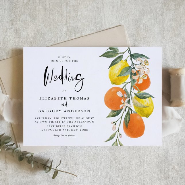 Boho Botanische Zitronen und Orangen-Garland Hochz Einladung (Boho Botanical Lemons and Oranges Garland Wedding Invitation)