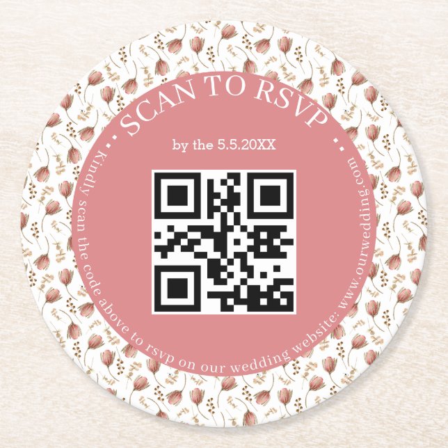 boho botanischen uAwg qr Code Hochzeit stilvoll Runder Pappuntersetzer (Vorderseite)