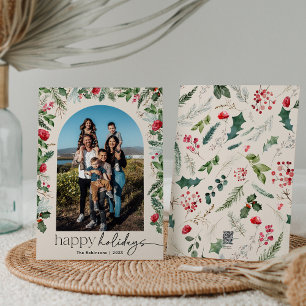 Boho-Botanischer Blumenbogen Frohe Feiertage 1 Fot Feiertagskarte