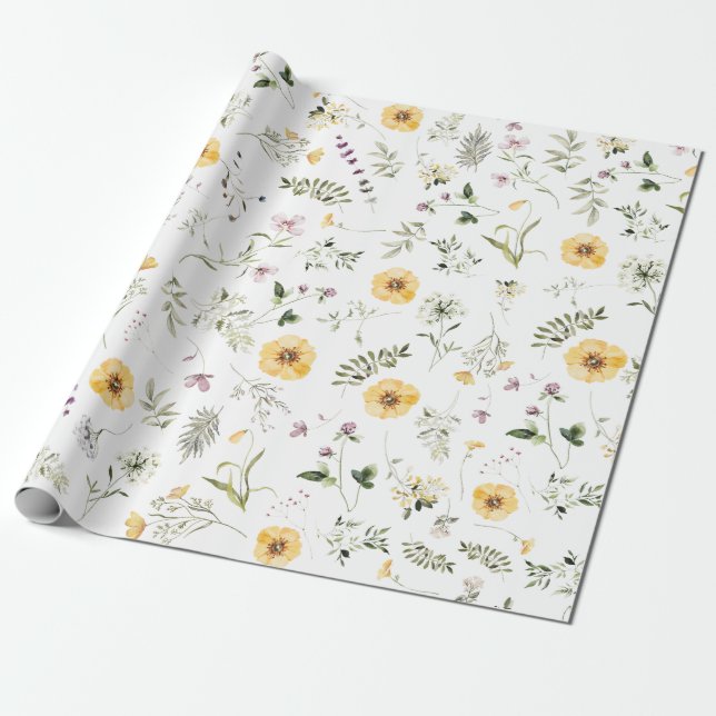 Boho Botanischer Frühlingsgarten Wildblume Geschenkpapier (Ungerollt)