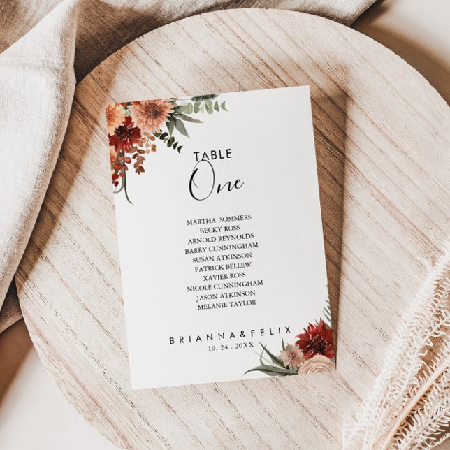 Boho Botanischer Herbst Tischnummer 1 Sitzplan (Von Creator hochgeladen)