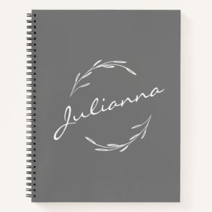 Boho Botanischer Kranz in Grau Personalisiert Notizbuch