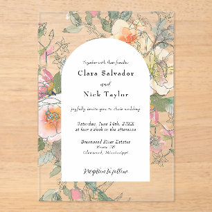Boho-Botanischer-Künstler-Skizzen-Garten-Hochzeit Acryleinladungen